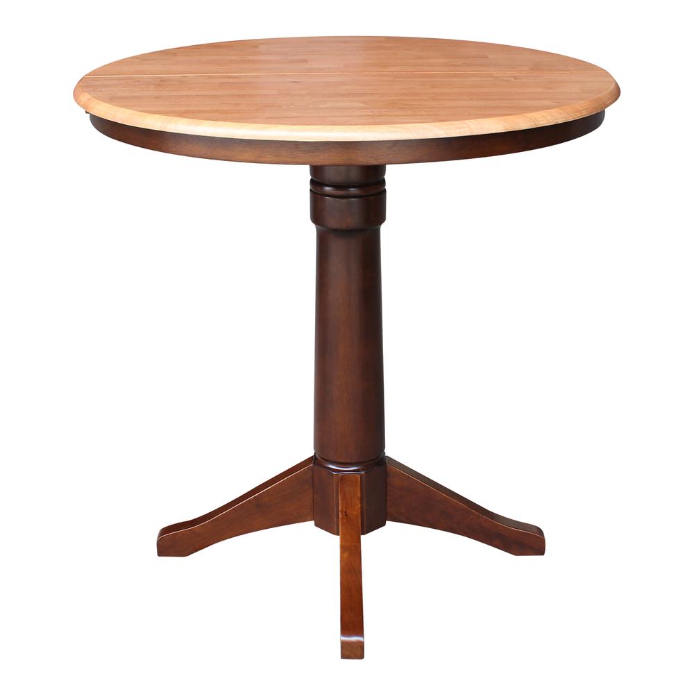 36" Round Top Pedestal Table With 12" Leaf - 34.9"H - Dining or Counter Height, Cinnamon/Espresso. Picture 5