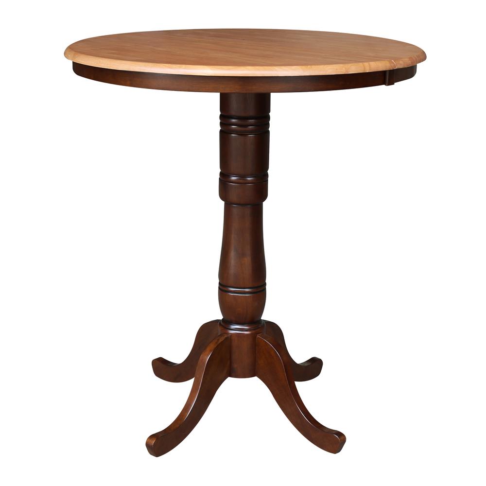 36" Round Top Pedestal Table With 12" Leaf - 40.9"H - Dining, Counter, or Bar Height, Cinnamon/Espresso. Picture 8