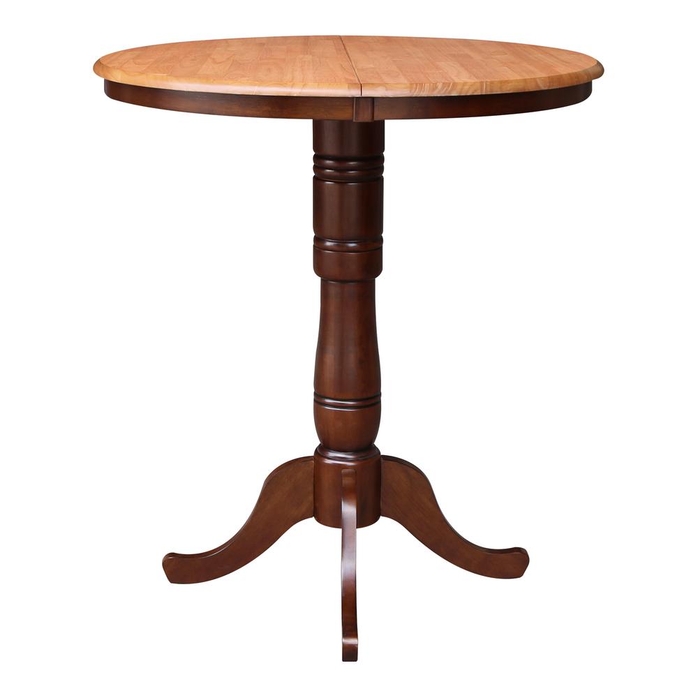 36" Round Top Pedestal Table With 12" Leaf - 40.9"H - Dining, Counter, or Bar Height, Cinnamon/Espresso. Picture 3