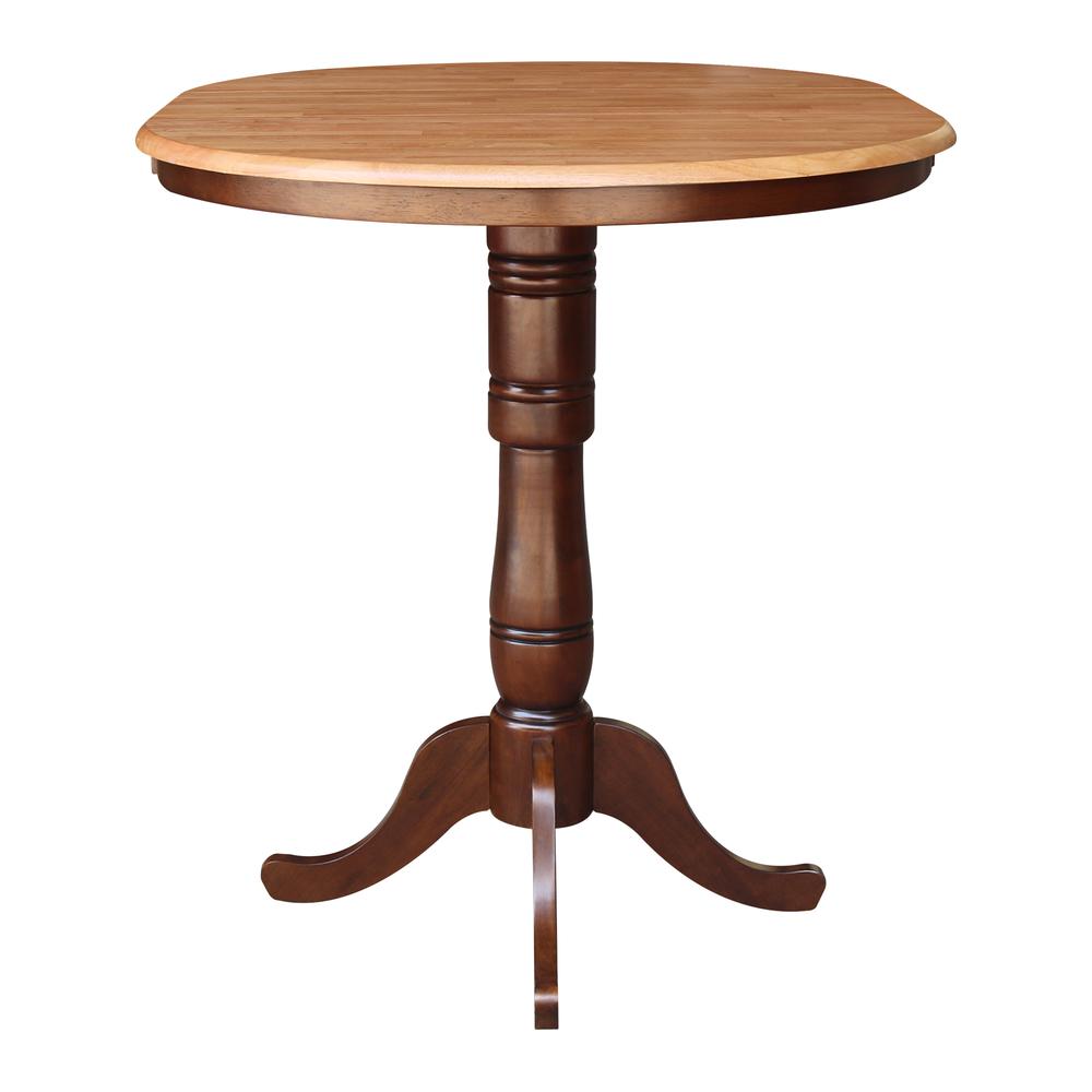 36" Round Top Pedestal Table With 12" Leaf - 40.9"H - Dining, Counter, or Bar Height, Cinnamon/Espresso. Picture 4