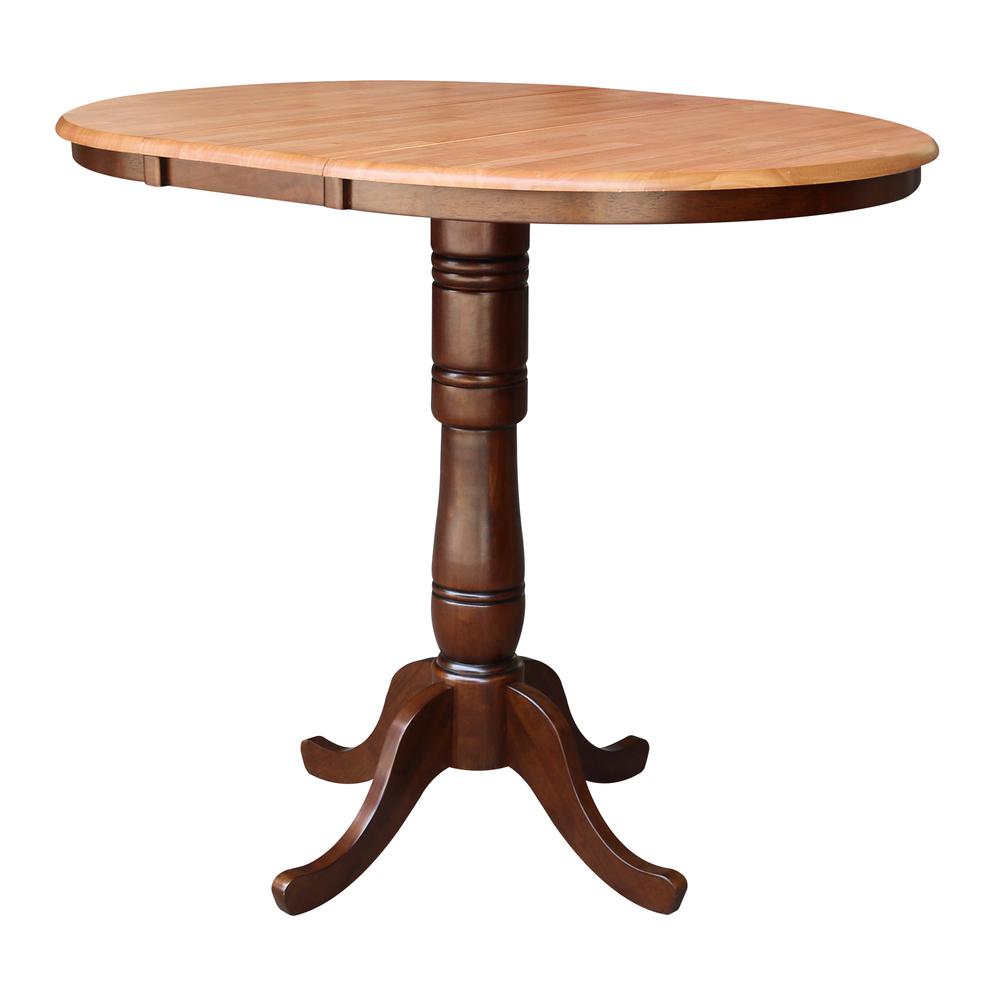 36" Round Top Pedestal Table With 12" Leaf - 40.9"H - Dining, Counter, or Bar Height, Cinnamon/Espresso. Picture 7
