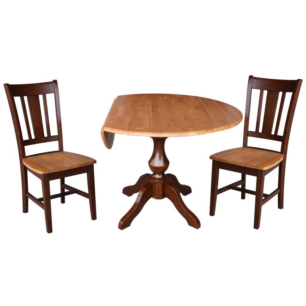 42" Round Top Pedestal Table with 2 Chairs, Cinnamon/Espresso. Picture 1