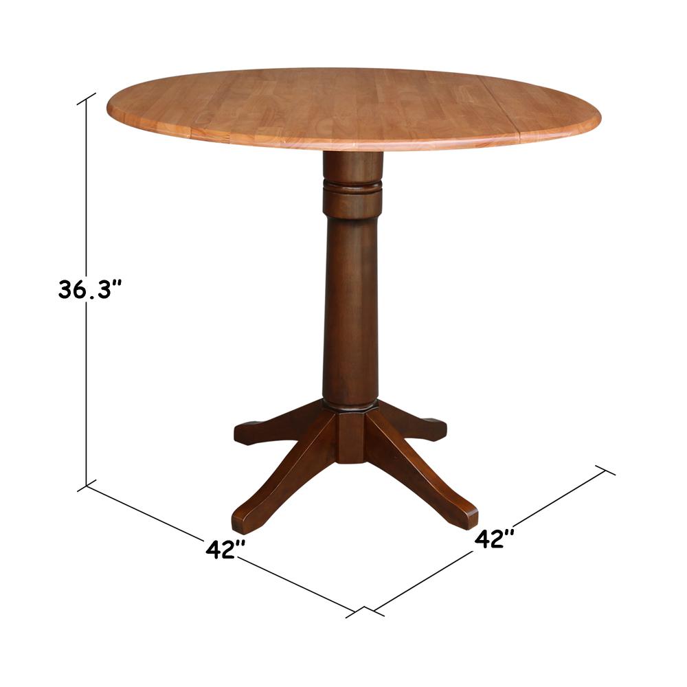 42" Round Dual Drop Leaf Pedestal Table - 29.5"h, Cinnamon/Espresso. Picture 46