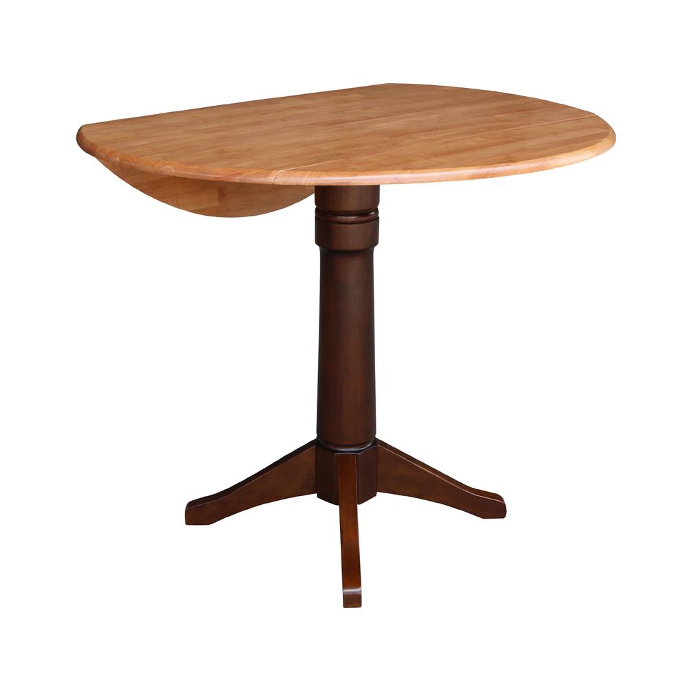 42" Round Dual Drop Leaf Pedestal Table - 29.5"h, Cinnamon/Espresso. Picture 48