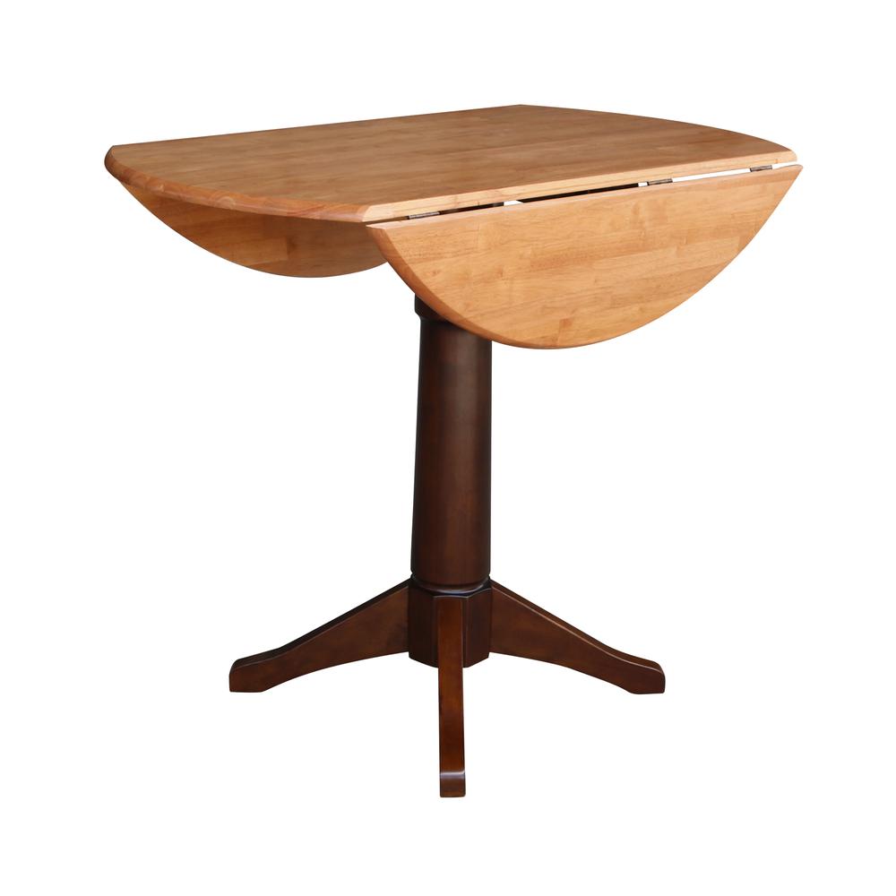 42" Round Dual Drop Leaf Pedestal Table - 29.5"h, Cinnamon/Espresso. Picture 49