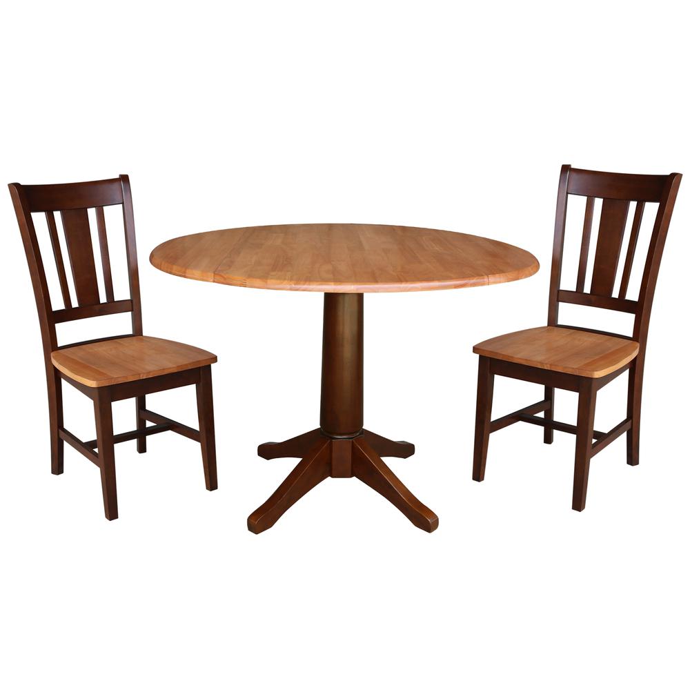 42" Round Top Pedestal Table with 2 Chairs, Cinnamon/Espresso. Picture 3