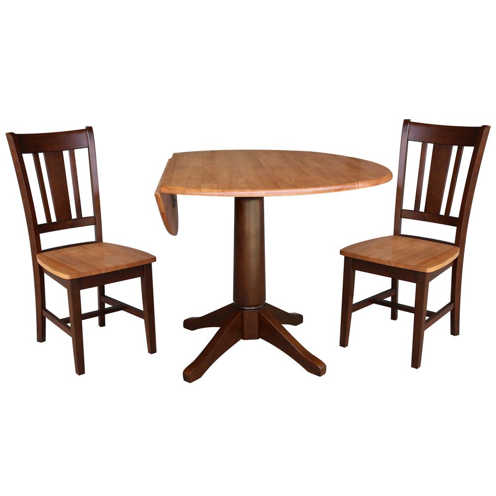 42" Round Top Pedestal Table with 2 Chairs, Cinnamon/Espresso. Picture 1