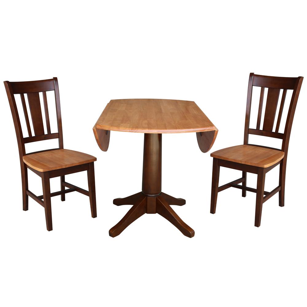 42" Round Top Pedestal Table with 2 Chairs, Cinnamon/Espresso. Picture 2
