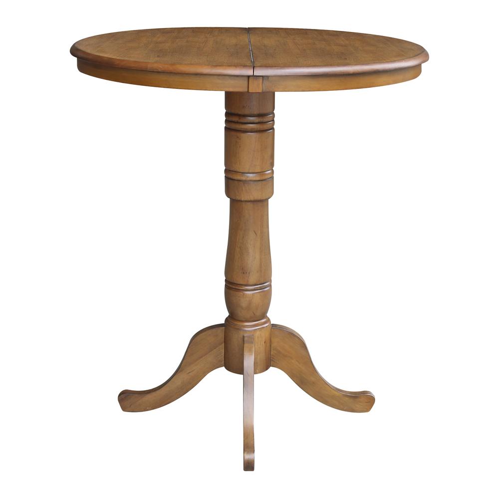 36" Round Top Pedestal Table With 12" Leaf - 40.9"H - Dining, Counter, or Bar Height, Pecan. Picture 3