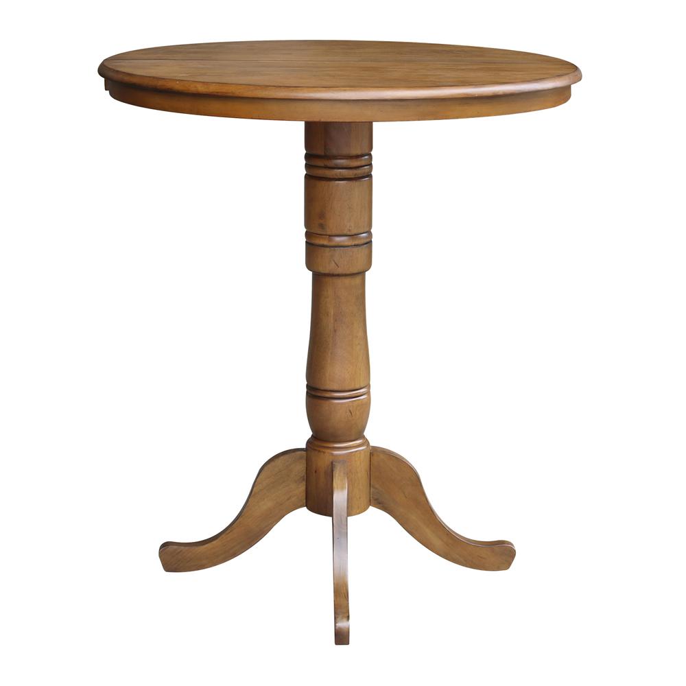 36" Round Top Pedestal Table With 12" Leaf - 40.9"H - Dining, Counter, or Bar Height, Pecan. Picture 5