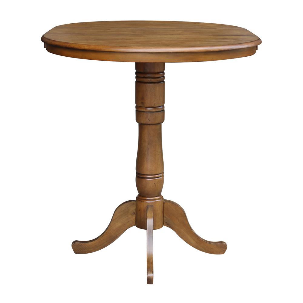 36" Round Top Pedestal Table With 12" Leaf - 40.9"H - Dining, Counter, or Bar Height, Pecan. Picture 4