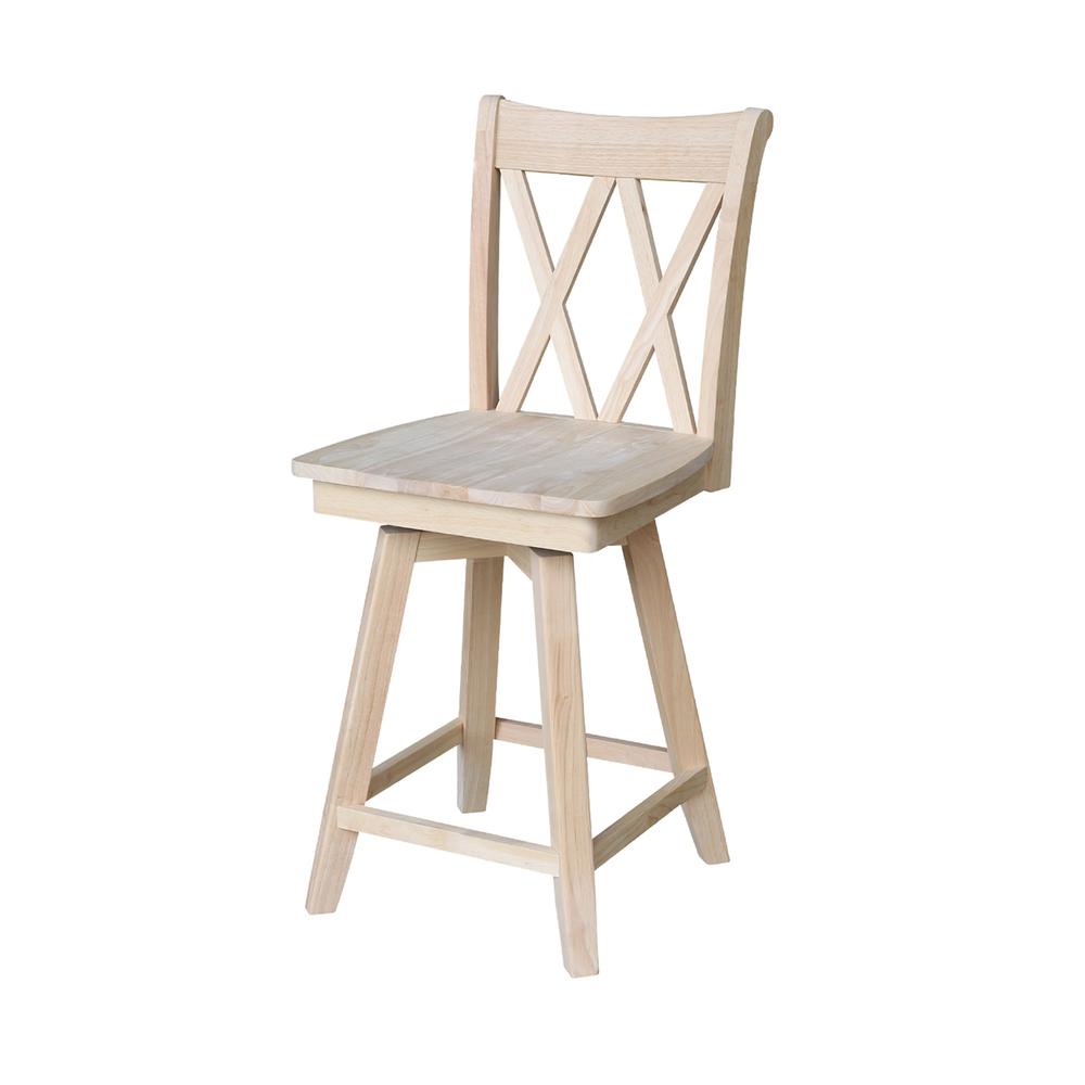Double "X" Back Counter height Stool - With Swivel And Auto Return - 24" Seat Height , Unfinished. Picture 1
