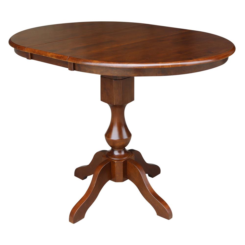36" Round Extension Dining Table with 4 Emily Counter Height Stools-5 Piece Set, Espresso. Picture 3