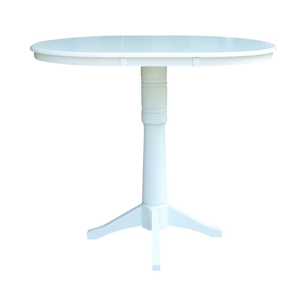 36" Round Top Pedestal Table With 12" Leaf - 40.9"H - Dining, Counter, or Bar Height, White. Picture 2