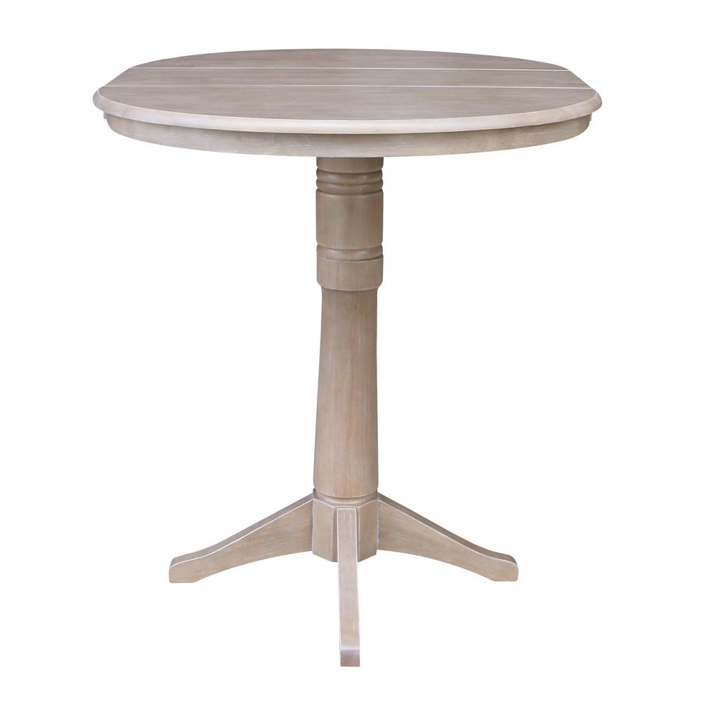 36" Round Top Pedestal Table With 12" Leaf - 40.9"H - Dining, Counter, or Bar Height, Washed Gray Taupe. Picture 5