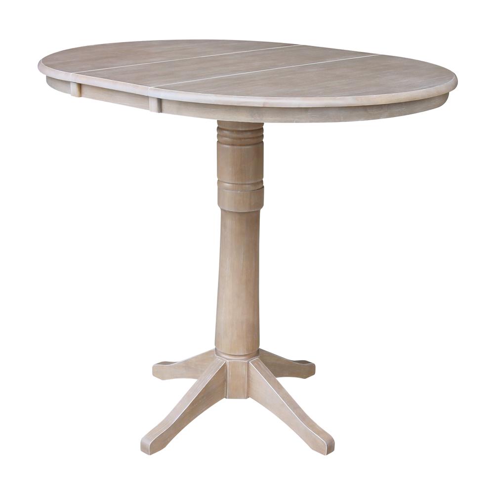 36" Round Top Pedestal Table With 12" Leaf - 40.9"H - Dining, Counter, or Bar Height, Washed Gray Taupe. Picture 8