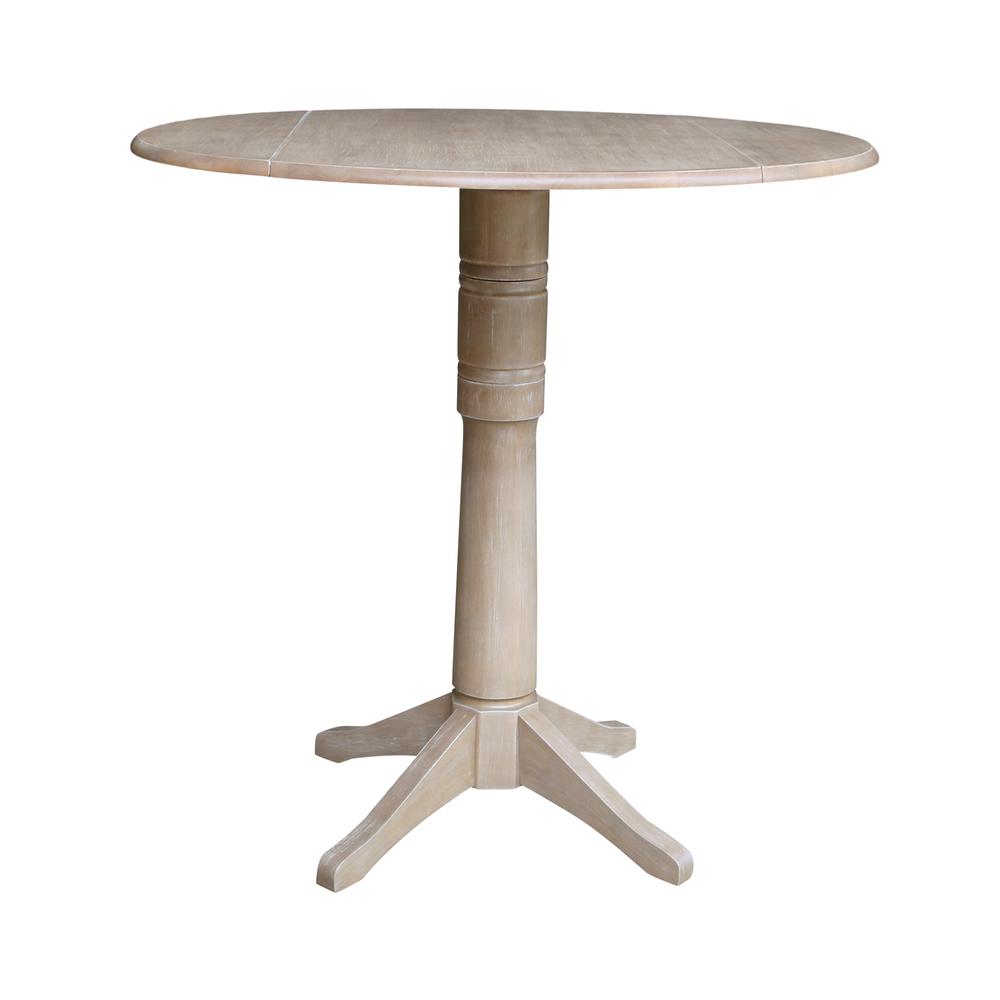 42" Round Dual Drop Leaf Pedestal Table - 29.5"H, Washed Gray Taupe. Picture 66