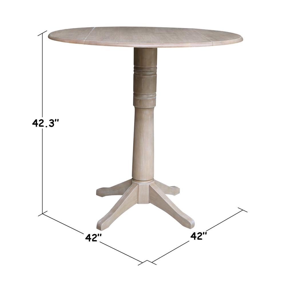 42" Round Dual Drop Leaf Pedestal Table - 29.5"H, Washed Gray Taupe. Picture 59