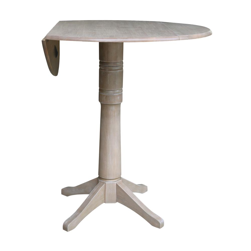 42" Round Dual Drop Leaf Pedestal Table - 29.5"H, Washed Gray Taupe. Picture 60