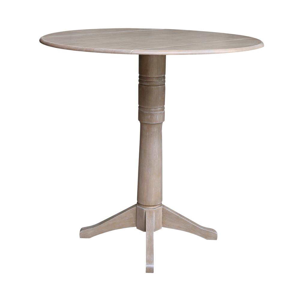 42" Round Dual Drop Leaf Pedestal Table - 29.5"H, Washed Gray Taupe. Picture 63