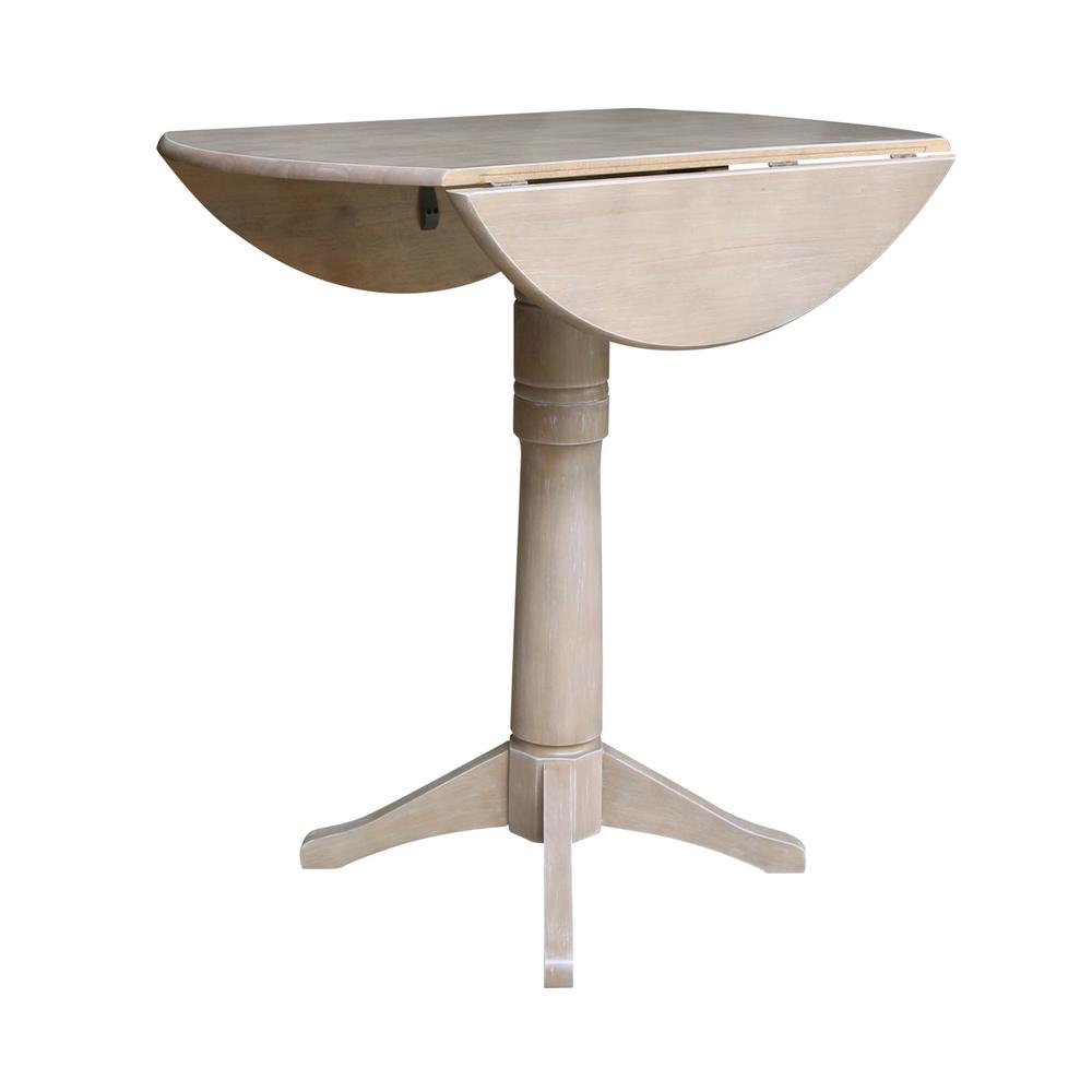 42" Round Dual Drop Leaf Pedestal Table - 29.5"H, Washed Gray Taupe. Picture 62