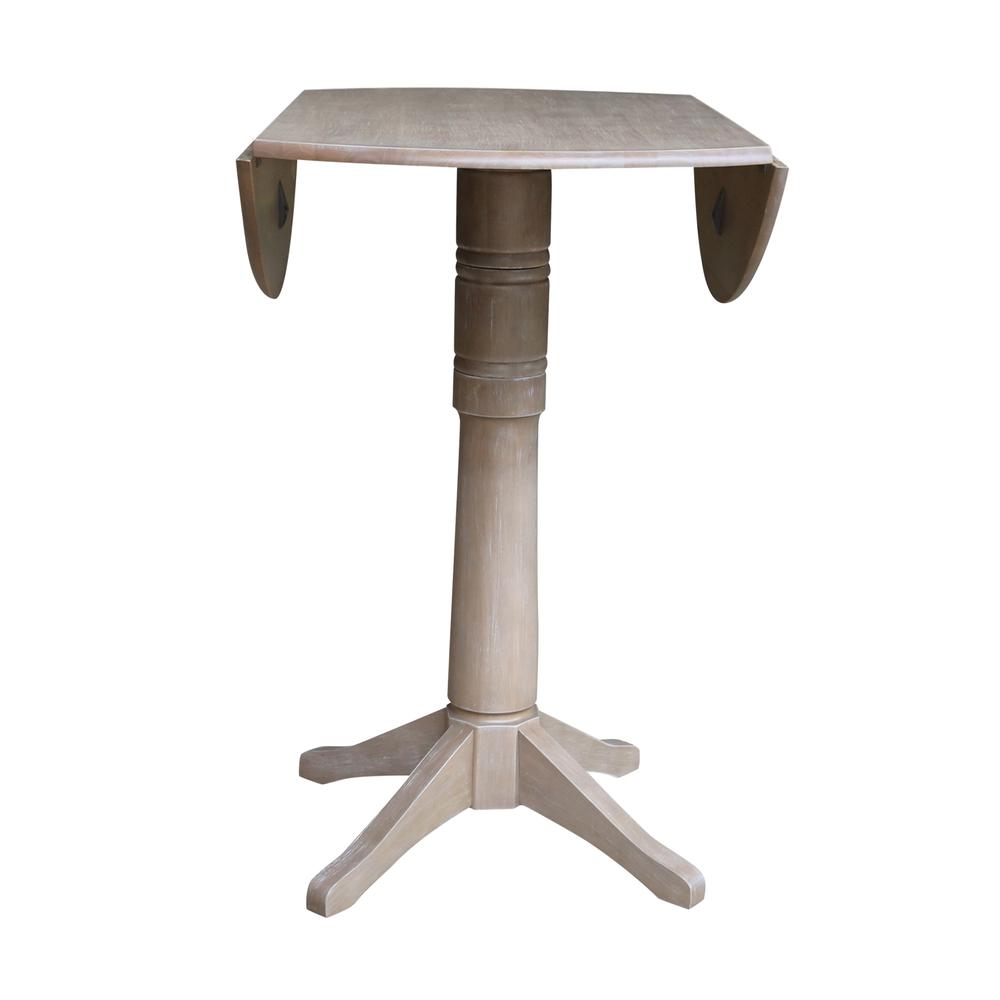 42" Round Dual Drop Leaf Pedestal Table - 29.5"H, Washed Gray Taupe. Picture 64