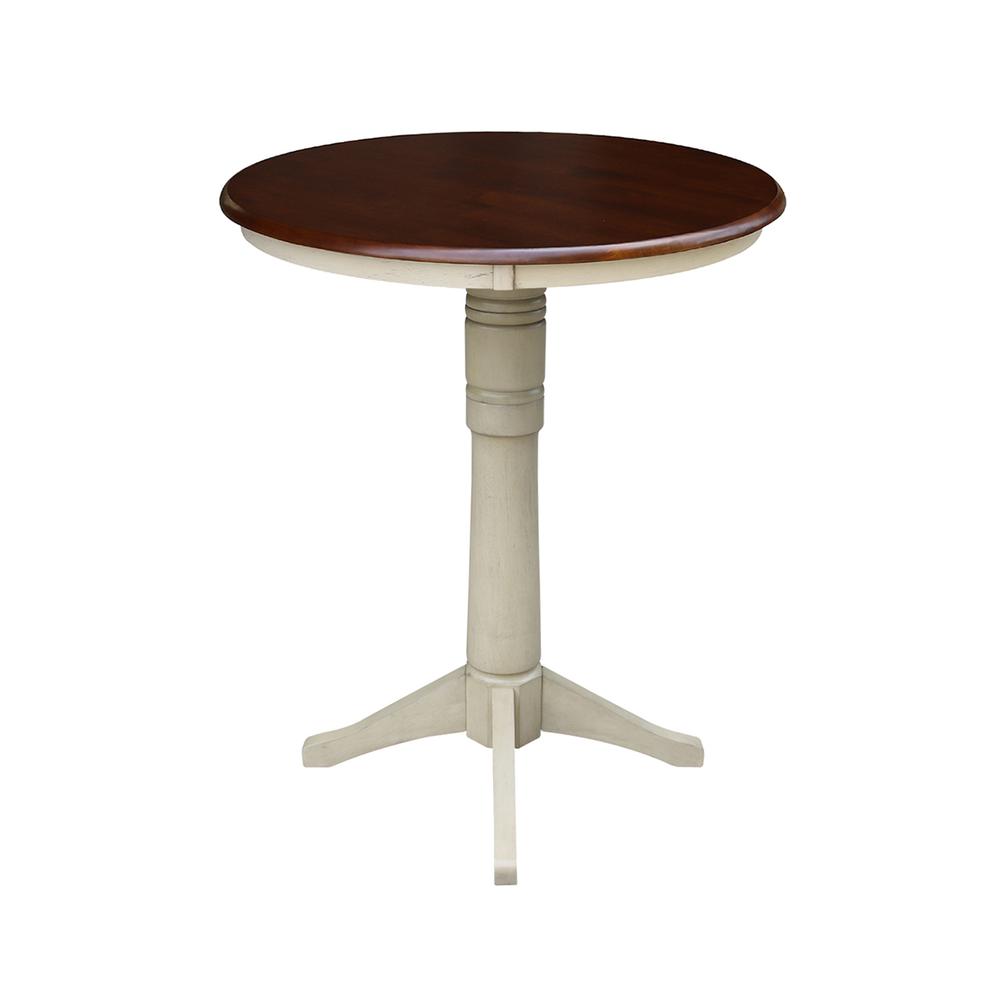 30" Round Top Pedestal Table - 40.9"H, Antiqued Almond/Espresso. Picture 2