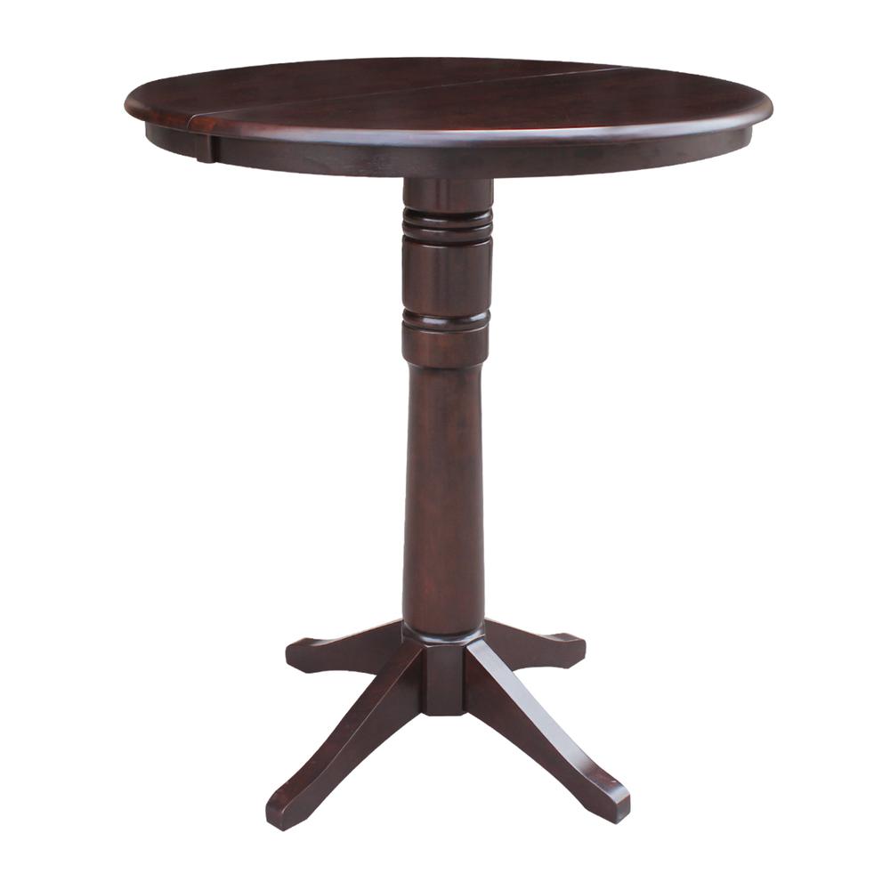 36" Round Top Pedestal Table With 12" Leaf - 40.9"H - Dining, Counter, or Bar Height, Rich Mocha. Picture 7