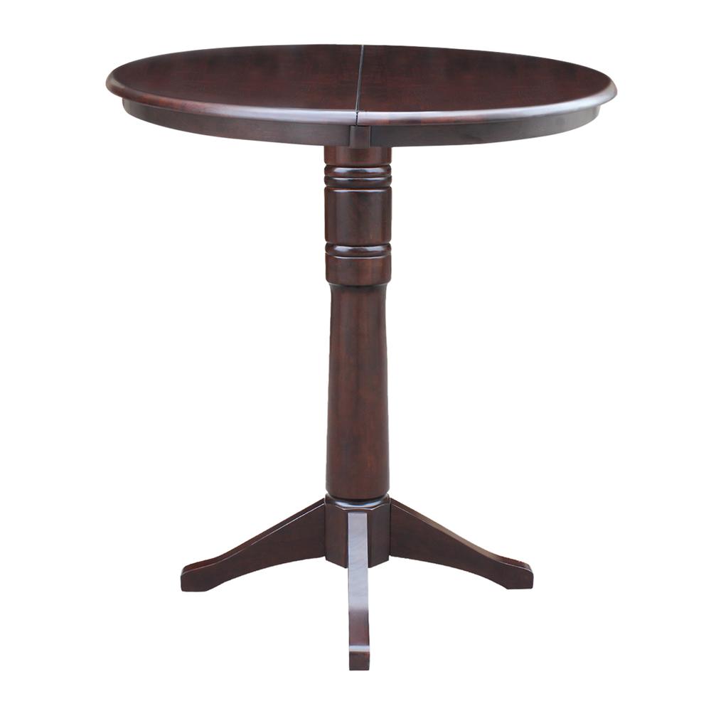 36" Round Top Pedestal Table With 12" Leaf - 40.9"H - Dining, Counter, or Bar Height, Rich Mocha. Picture 3