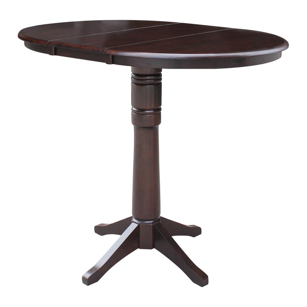 36" Round Top Pedestal Table With 12" Leaf - 40.9"H - Dining, Counter, or Bar Height, Rich Mocha. Picture 6