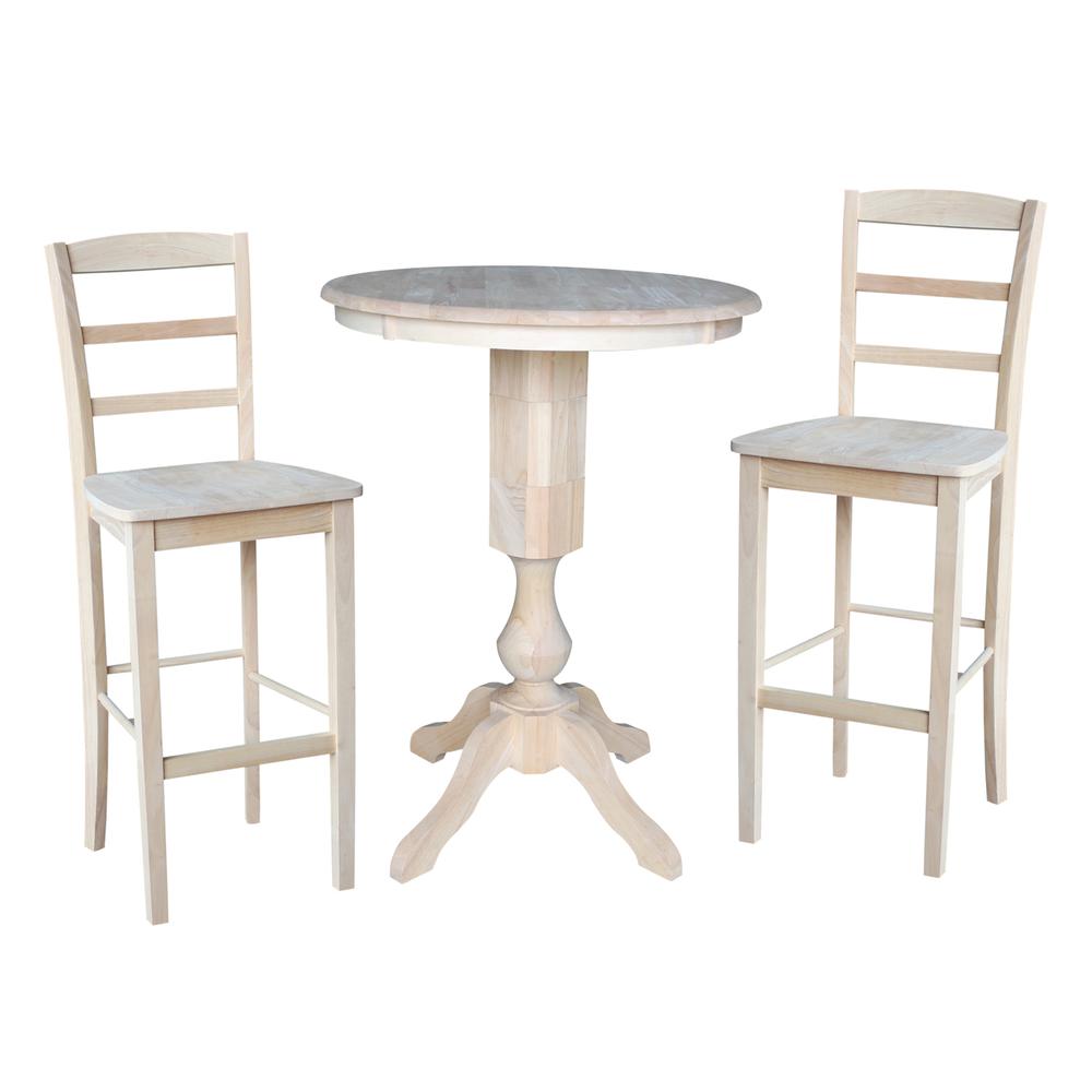 30" Round Pedestal Bar Height Table With 2 Madrid  Bar Height Stools. Picture 1