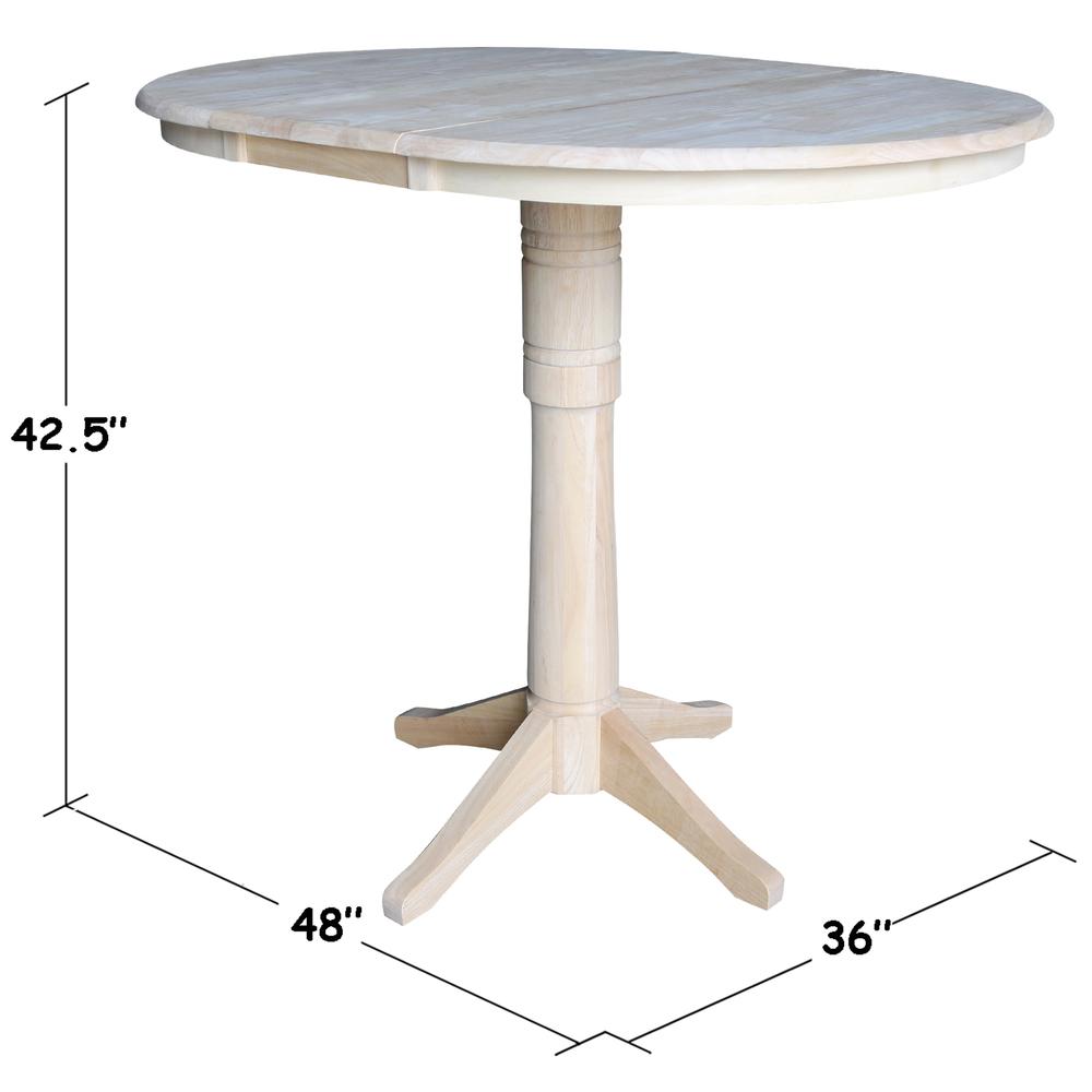 36" Round Top Pedestal Table With 12" Leaf - 40.9"H - Dining, Counter, or Bar Height, Unfinished. Picture 1