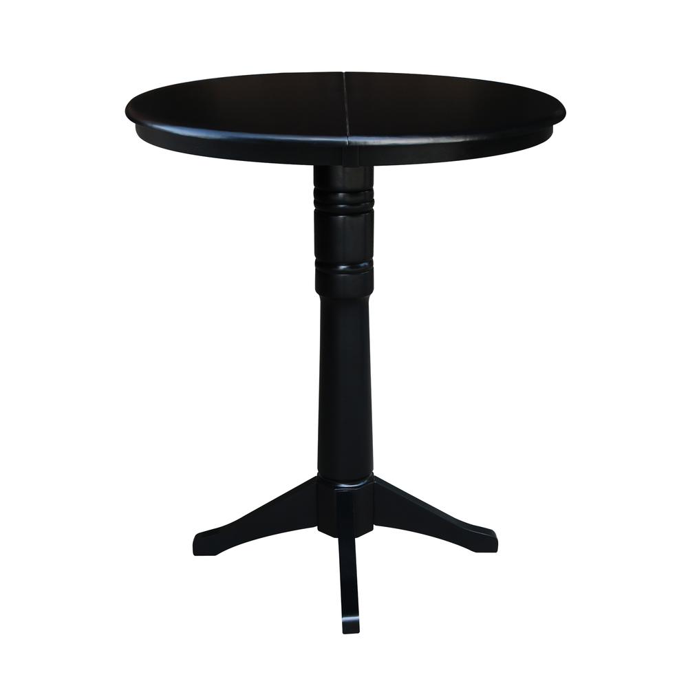 36" Round Top Pedestal Table With 12" Leaf - 40.9"H - Dining, Counter, or Bar Height, Black. Picture 2