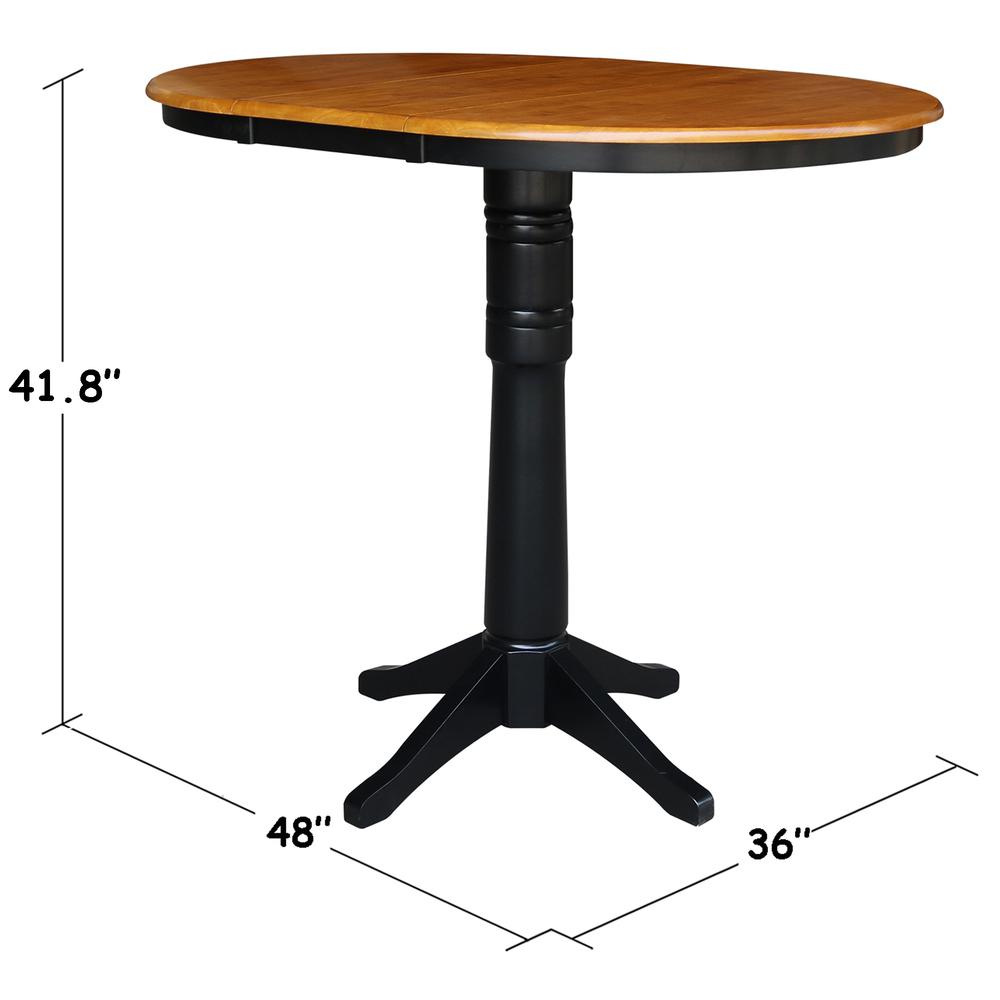 36" Round Top Pedestal Table With 12" Leaf - 40.9"H - Dining, Counter, or Bar Height, Black/Cherry. Picture 1