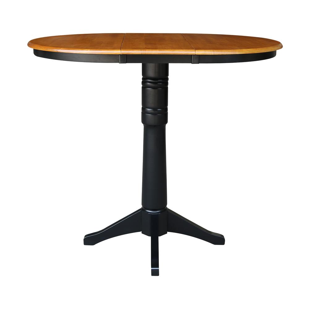 36" Round Top Pedestal Table With 12" Leaf - 40.9"H - Dining, Counter, or Bar Height, Black/Cherry. Picture 2