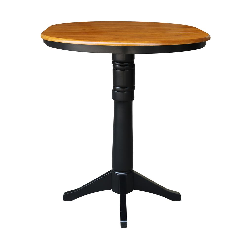 36" Round Top Pedestal Table With 12" Leaf - 40.9"H - Dining, Counter, or Bar Height, Black/Cherry. Picture 4