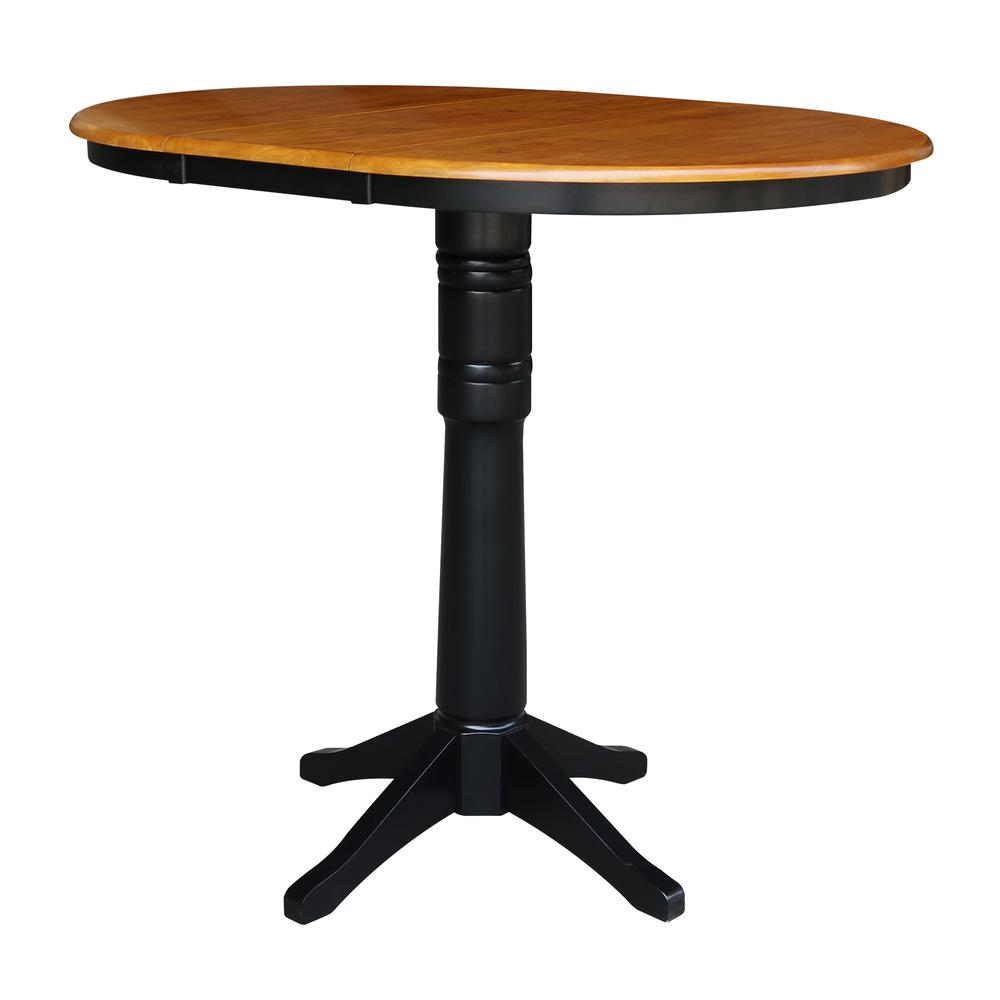 36" Round Top Pedestal Table With 12" Leaf - 40.9"H - Dining, Counter, or Bar Height, Black/Cherry. Picture 7