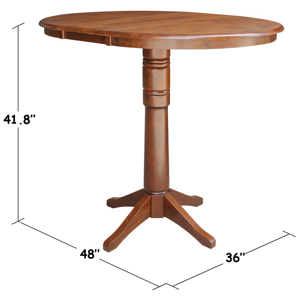 36" Round Top Pedestal Table With 12" Leaf - 40.9"H - Dining, Counter, or Bar Height, Espresso. Picture 1