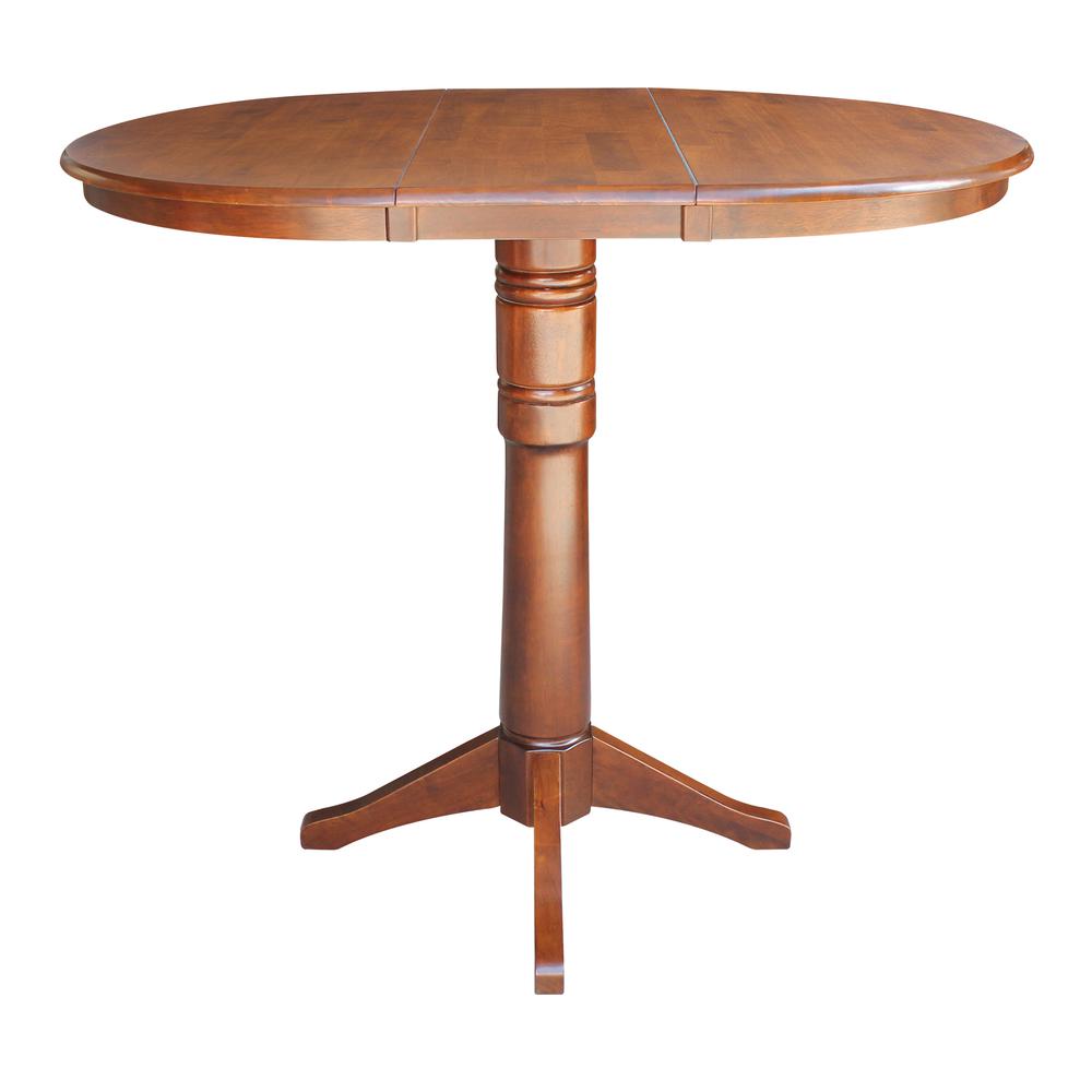 36" Round Top Pedestal Table With 12" Leaf - 40.9"H - Dining, Counter, or Bar Height, Espresso. Picture 2