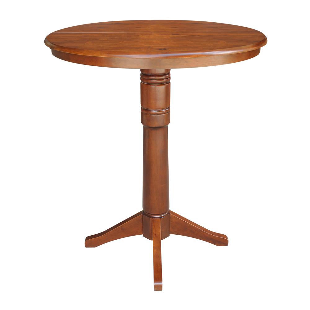 36" Round Top Pedestal Table With 12" Leaf - 40.9"H - Dining, Counter, or Bar Height, Espresso. Picture 5