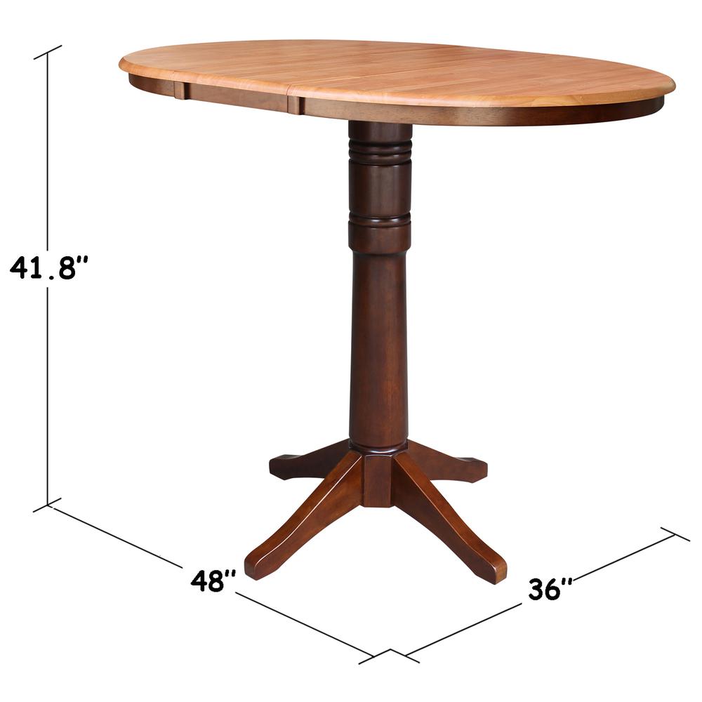 36" Round Top Pedestal Table With 12" Leaf - 40.9"H - Dining, Counter, or Bar Height, Cinnamon/Espresso. Picture 2