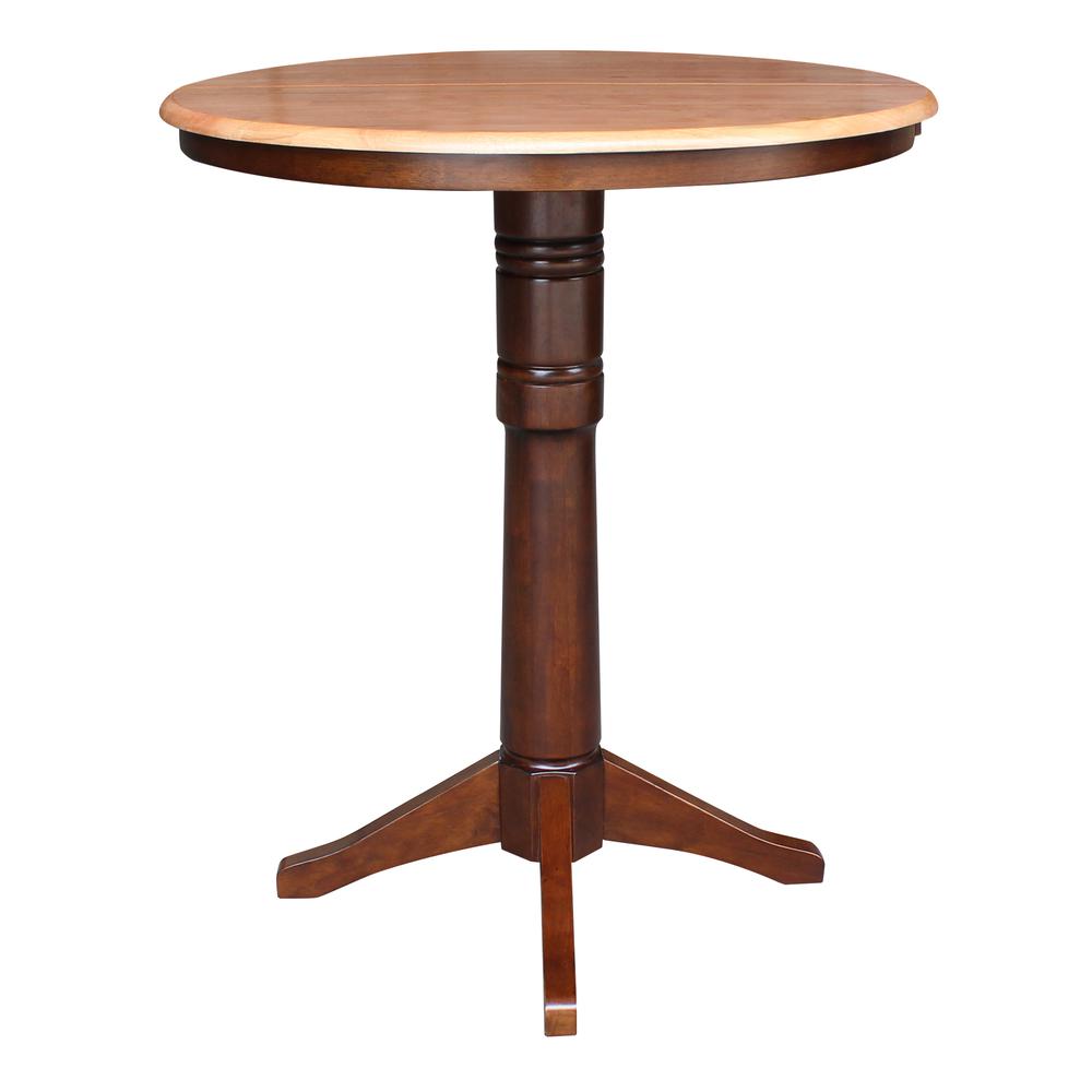 36" Round Top Pedestal Table With 12" Leaf - 40.9"H - Dining, Counter, or Bar Height, Cinnamon/Espresso. Picture 5