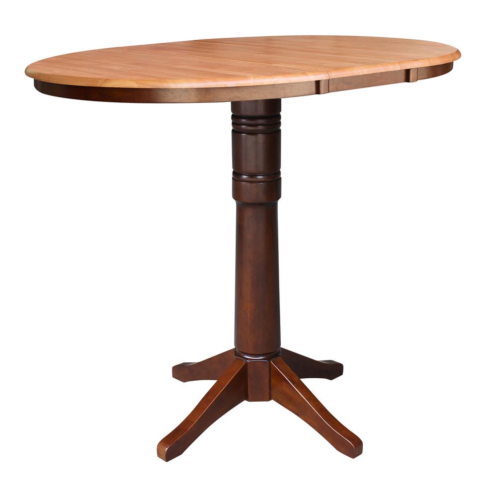 36" Round Top Pedestal Table With 12" Leaf - 40.9"H - Dining, Counter, or Bar Height, Cinnamon/Espresso. Picture 7