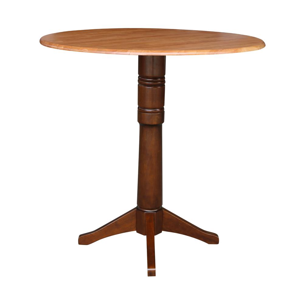 42" Round Dual Drop Leaf Pedestal Table - 29.5"h, Cinnamon/Espresso. Picture 57