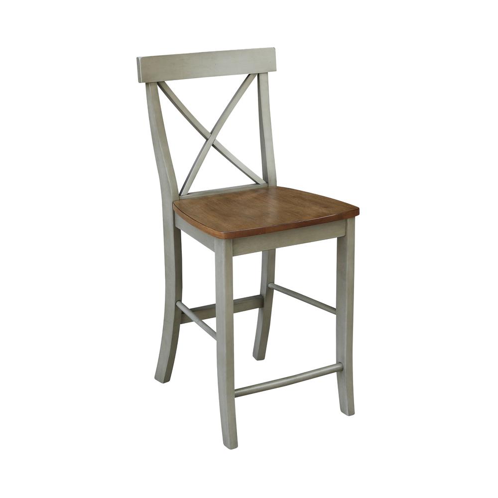 X-back Counterheight Stool - 24" Seat Height, Hickory/Stone. Picture 7