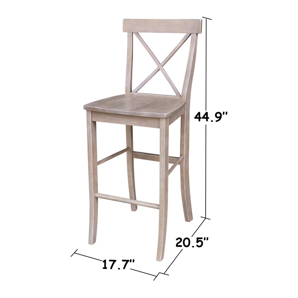 X-Back Bar height Stool - 30" Seat Height, Washed Gray Taupe. Picture 8