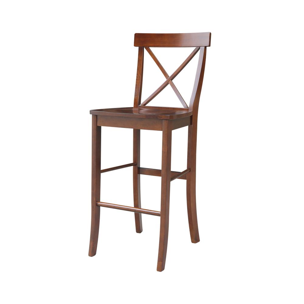 X-Back Bar height Stool - 30" Seat Height, Espresso. Picture 1