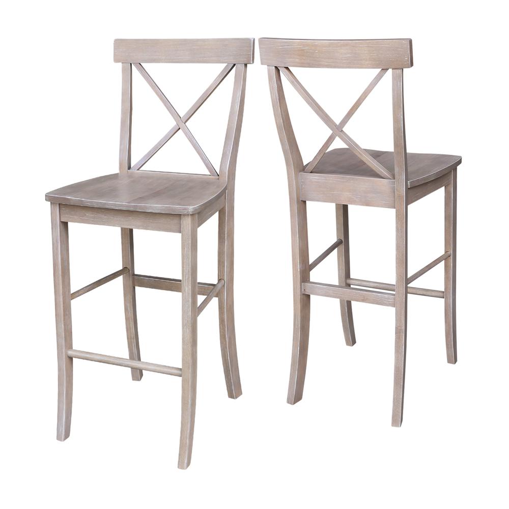 X-Back Bar height Stool - 30" Seat Height, Washed Gray Taupe. Picture 6