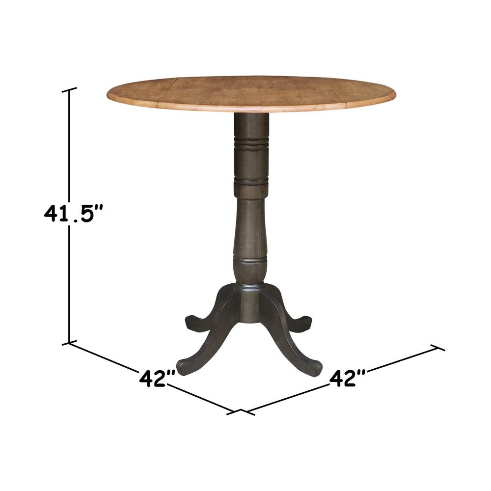 42 in. Round Dual Drop Leaf Bar Height Dining Table - Hickory/Washed Coal. Picture 8