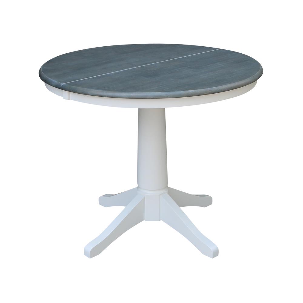 36" Round Extension Dining Table with 2 Madrid Ladderback Chairs - 3 Piece Dining Set, White,Heather Gray. Picture 3